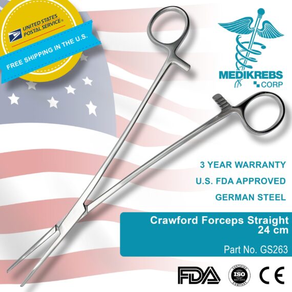 Crawford Forceps Straight Surgical Instruments (3)