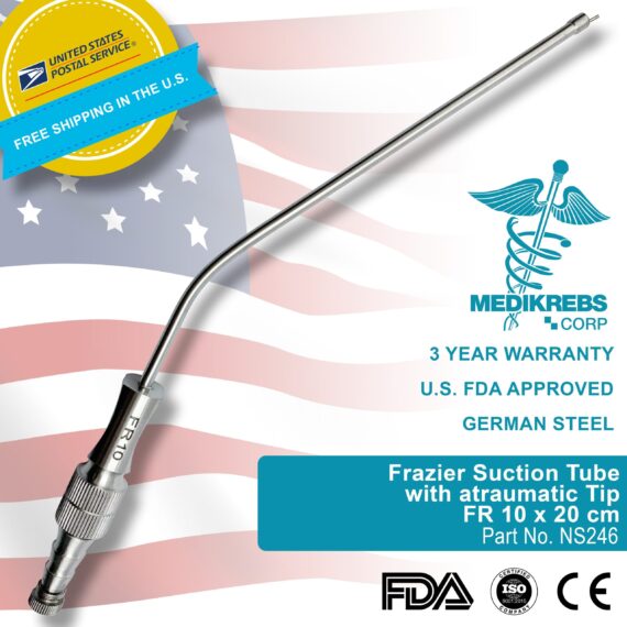 Frazier Suction Tube with atraumatic Tip FR 10 x 20 cm Surgical Instruments