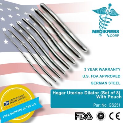 Hegar Uterine Dilator (Set of 8) With Pouch OBGYN Diagnostic Surgical Instrument (1)